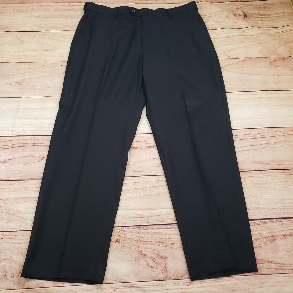 Croft‎ & Barrow Dress Pants Mens 38x30 Black Herringbone Wool Blend Comfort Fit